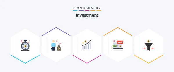 Investment Flat Icon Pack Including Return Investment Funel Money Filter — Archivo Imágenes Vectoriales