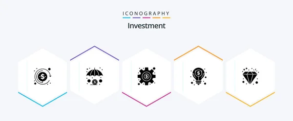 Investment Glyph Icon Pack Including Jewel Money Investment Dollar — 图库矢量图片