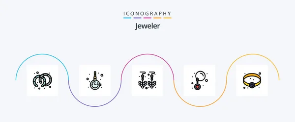 Jewellery Line Filled Flat Icon Pack Including Drop Jewelry — Stock Vector