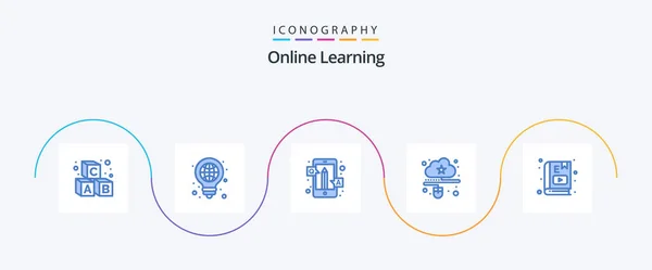 Online Learning Blue Icon Pack Including Mouse Connected Pen Cloud — Διανυσματικό Αρχείο