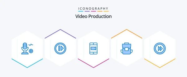 Video Production Blue Icon Pack Including Multimedia Forward Mobile Back — Vetor de Stock