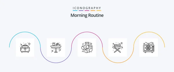 Morning Routine Line Icon Pack Including World Wide Television Dots — Stock Vector