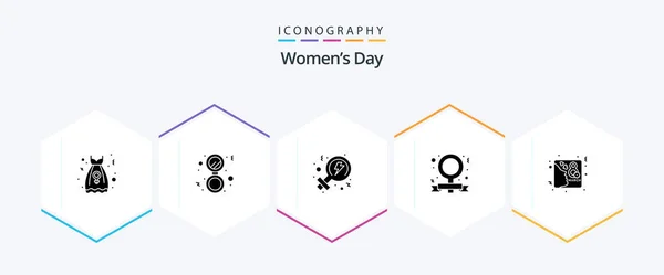 Womens Day Glyph Icon Pack Including Female Card Feminism Feminist — Vettoriale Stock