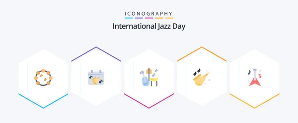 International Jazz Day Flat Icon Pack Including Instrument Music Guitar — Vector de stock