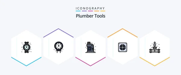 Plumber Filledline Icon Pack Including Temperature Extractor Plumbing Pipe — Stock Vector
