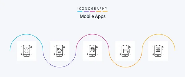 Mobile Apps Line Icon Pack Inkludert Telefon Underholdning Mobil Atm – stockvektor