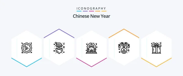 Chinese New Year Line Icon Pack Including Gift Lights Christmas — Stok Vektör