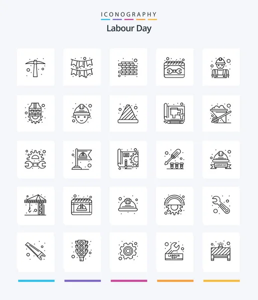 Creative Labour Day Outline Icon Pack Construction Spanner Brick Repair — Vettoriale Stock