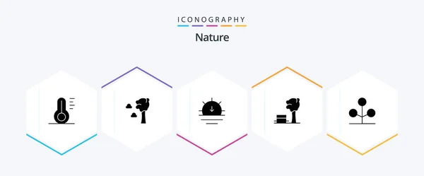Nature Glyph Icon Pack Including Nature Forest Sun Tree Nature — Διανυσματικό Αρχείο
