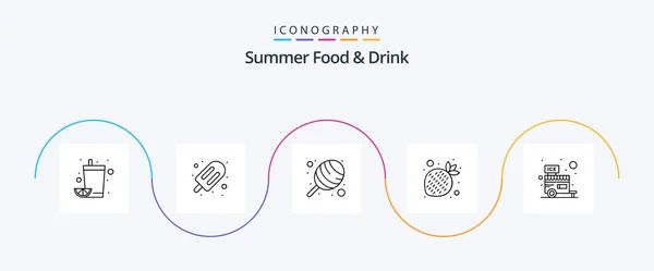 Summer Food Drink Line Icon Pack Including Stall Cream Candy — Vetor de Stock