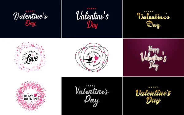 Happy Valentine Day Hand Lettering Calligraphy Text Heart Isolated White — Image vectorielle