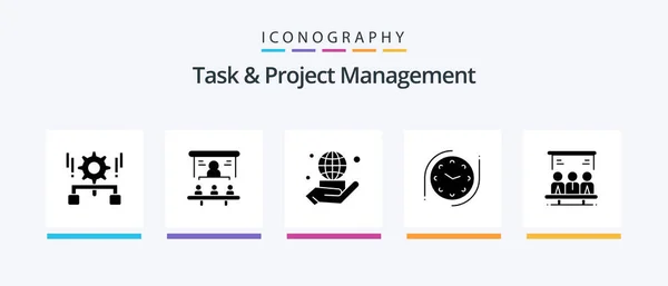 Task Project Management Glyph Icon Pack Including Business Market Share — Archivo Imágenes Vectoriales