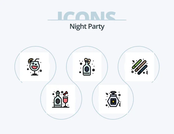 Night Party Line Filled Icon Pack Icon Design Celebration Balloons — Stock vektor
