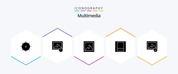 Multimedia Glyph Icon Pack Including Picture Selected Image — Vettoriale Stock