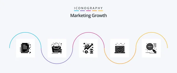 Marketing Growth Glyph Icon Pack Including Software Creative Chart Code — Stock vektor