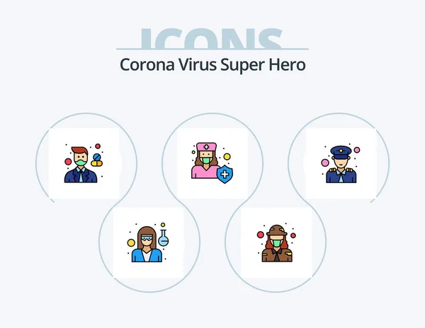 Corona Virus Super Hero Line Filled Icon Pack Icon Design — Archivo Imágenes Vectoriales