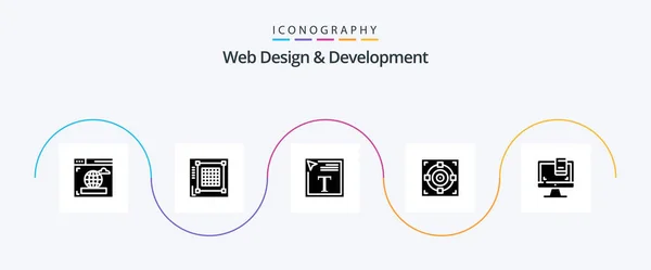 Web Design Development Glyph Icon Pack Including Achievement Web Font — Vetor de Stock