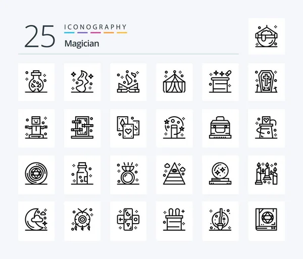 Magician Line Icon Pack Including Magic Hat Tent Book Fair — Vettoriale Stock