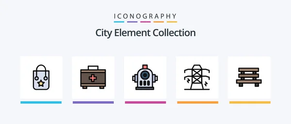 City Element Collection Line Filled Icon Pack Including Travel Bike — Vector de stock