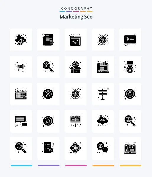 Creative Marketing Seo Glyph Solid Black Icon Pack Monitor Quality — Stockový vektor