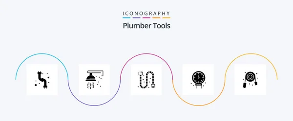 Plumber Glyph Icon Pack Including Mechanical Plumbing Construction Plumber Gauge — Διανυσματικό Αρχείο
