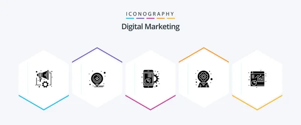 Digital Marketing Glyph Icon Pack Including Pin Location Chart Geo — Vetor de Stock
