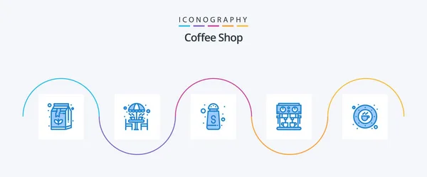 Coffee Shop Blue Icon Pack Including Cafe Drink Umbrella Machine — Stok Vektör