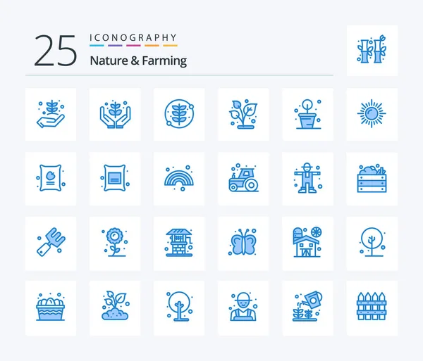 Nature Farming Blue Color Icon Pack Including Apple Farming Plant — Archivo Imágenes Vectoriales