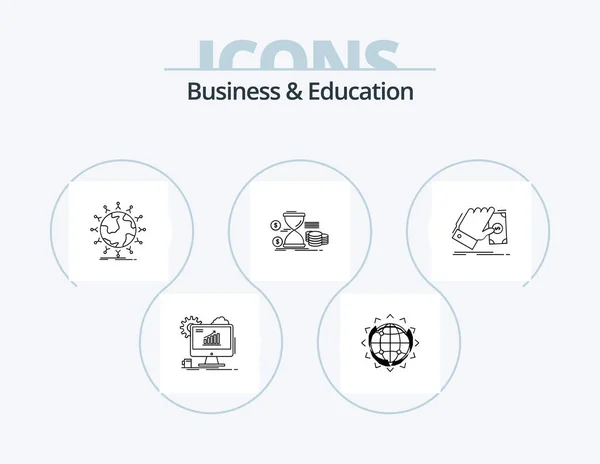 Business Education Line Icon Pack Icon Design Teamwork Team Globe — Stockvector