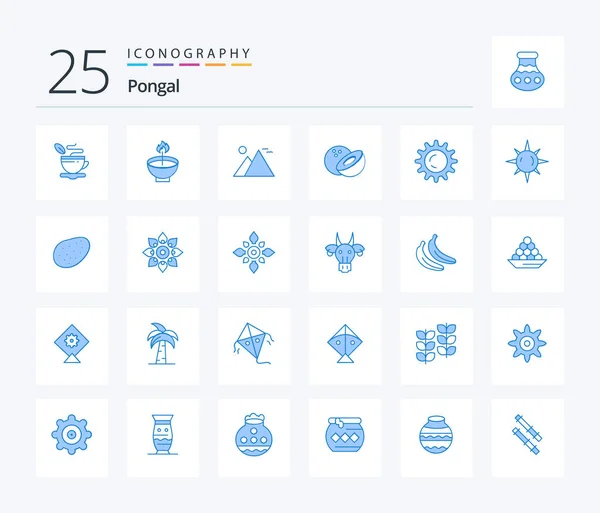 Pongal Blue Color Icon Pack Including Food Sun Festival Pyramid — Vettoriale Stock