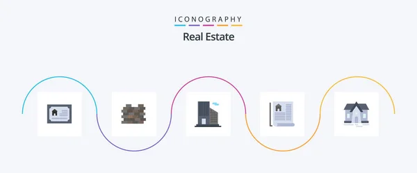Real Estate Flat Icon Pack Including House Building Building Estate — 图库矢量图片