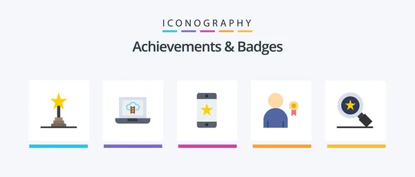Achievements Badges Flat Icon Pack Including Badge Achievements Award Ribbon — Stock Vector