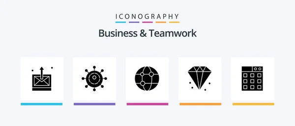 Business Teamwork Glyph Icon Pack Including Jewelry Diamond Business Technology — Vector de stock