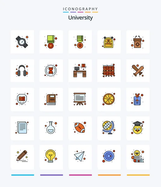 Creative University Line Filled Icon Pack Presentation Backpack Gold Student — Archivo Imágenes Vectoriales