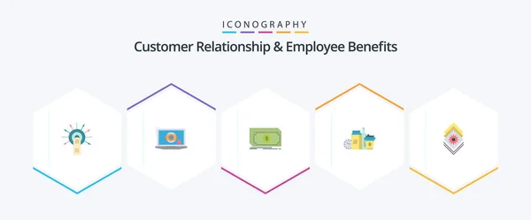 Customer Relationship Employee Benefits Flat Icon Pack Including Coffee Milk — Stock Vector
