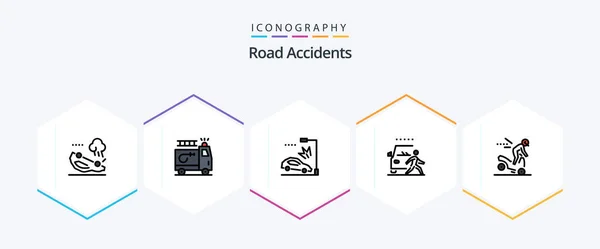 Road Accidents Filledline Icon Pack Including Accident Pedestrian Accident Danger — Vector de stock
