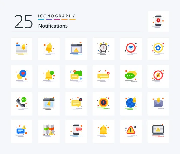 Notifications Flat Color Icon Pack Including Sign Wifi Alert Technology – stockvektor
