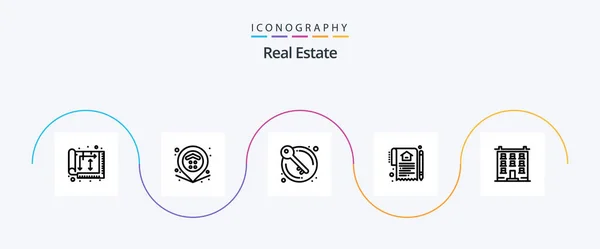 Real Estate Line Icon Pack Including Contract House Estate Home — Wektor stockowy