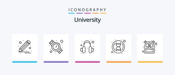 University Line Icon Pack Including Paper Book Support Audio Creative — Stock Vector