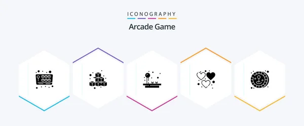 Arcade Glyph Icon Pack Including Coin Game Play Fun Play — Archivo Imágenes Vectoriales