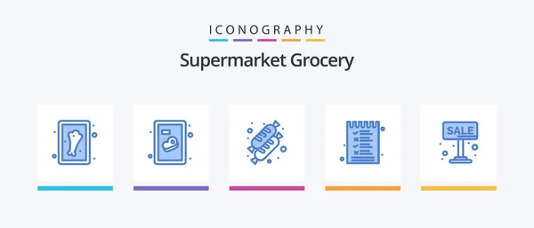 Grocery Blue Icon Pack Including Sale Board Food Advertise Options — Vector de stock