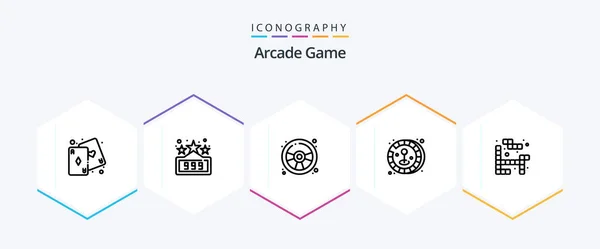 Arcade Line Icon Pack Including Game Fun Tetris Joystick — Wektor stockowy
