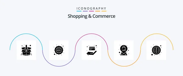 Shopping Commerce Glyph Icon Pack Including Info Details Cash Bag — Stok Vektör