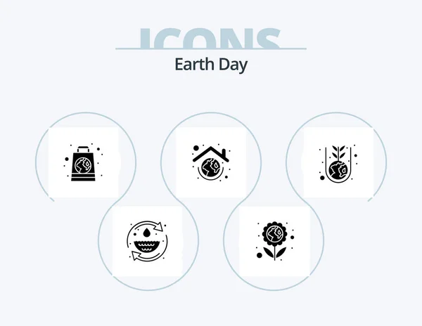 Earth Day Glyph Icon Pack Icon Design Roof Globe Planting — Stock Vector