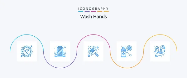 Wash Hands Blue Icon Pack Including Protect Virus Staying Spray — Stok Vektör