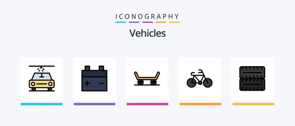Vehicles Line Filled Icon Pack Including Tire Boat Transportation Creative — Vector de stock