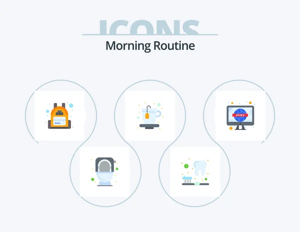 Morning Routine Flat Icon Pack Icon Design Television Bag Retro — Stock vektor
