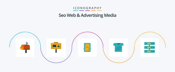 Seo Web Advertising Media Flat Icon Pack Including Server Ткань — стоковый вектор