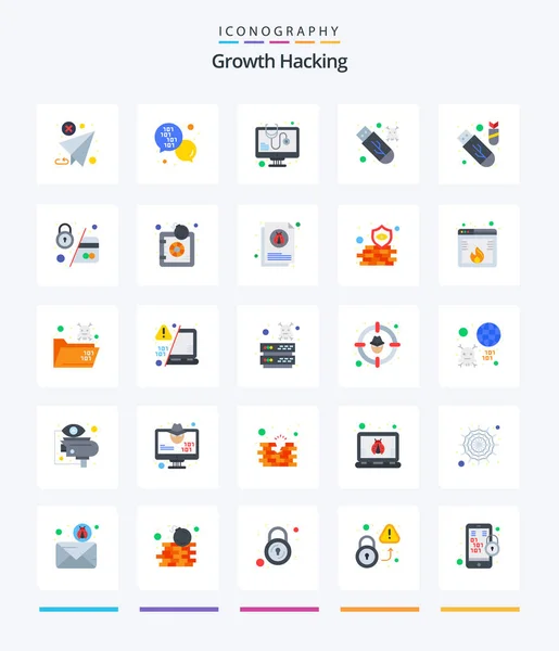 Creative Hacking Flat Icon Pack Usb Usb Message Stick Virus — Vetor de Stock