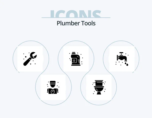 Plumber Glyph Icon Pack Icon Design Plumbing Cleaner Plumber Faucet — Archivo Imágenes Vectoriales